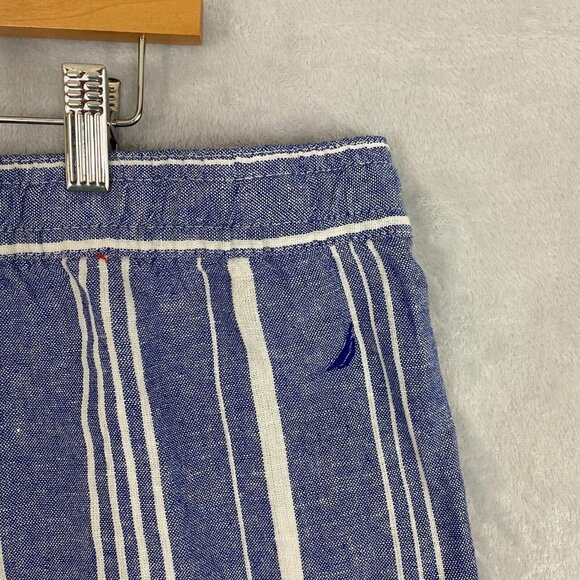 Nautica Linen Blend Shorts Women's XXL High Rise Blue White Stripe 5" 2XL NEW - Picture 9 of 12